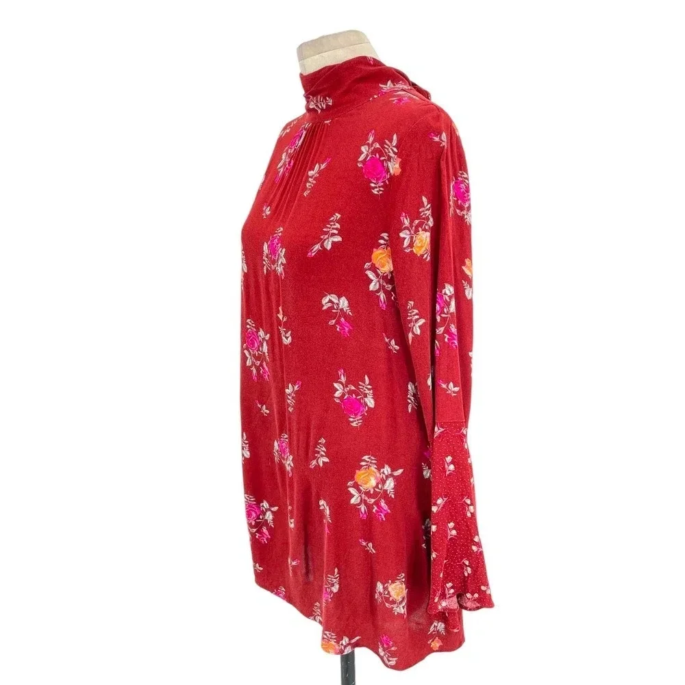 Free People Tate Tunic Dress in Vintage Combo Red Floral‎ Print Size Medium